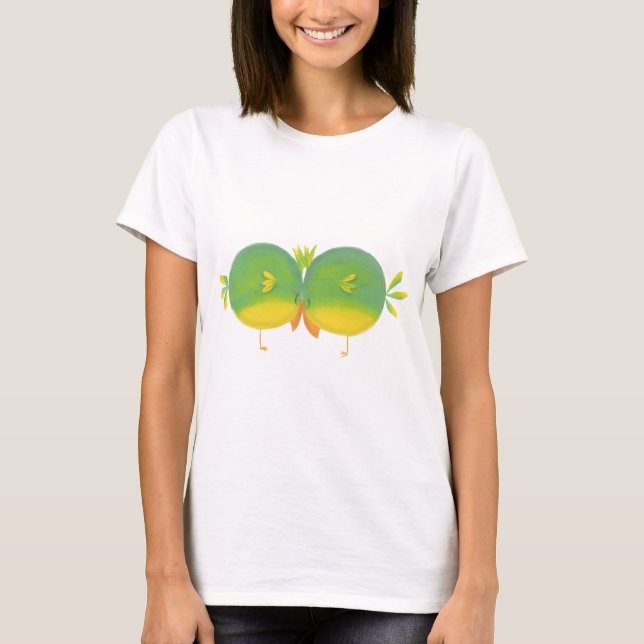 Niedlicher Cartoon Liebesvögel T-Shirt (Vorderseite)