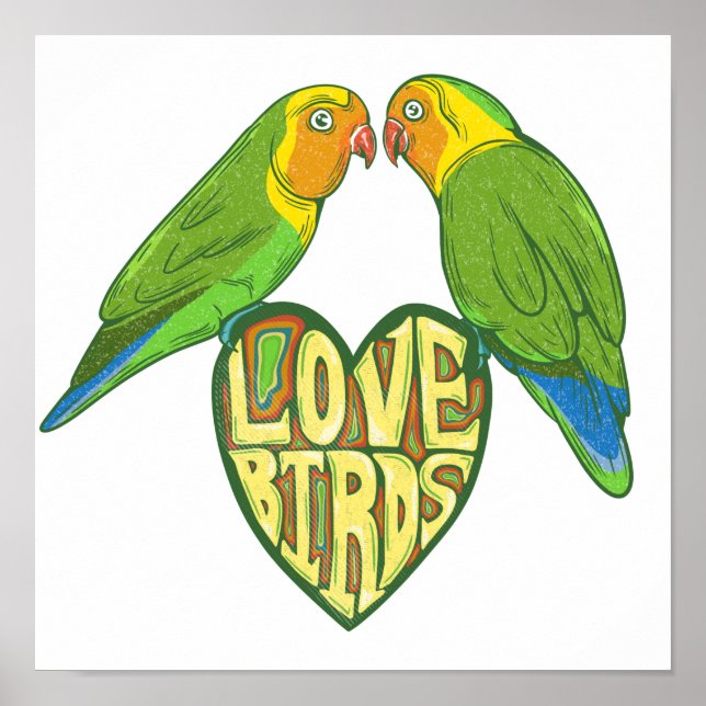 Niedlicher Cartoon liebt Vögel Poster (Vorne)