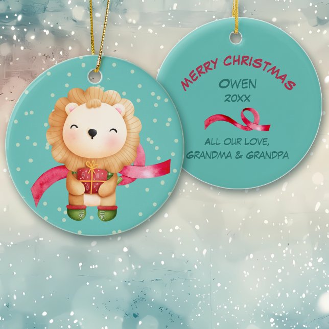 Niedlicher Cartoon Lion Grandchild Weihnachten Keramik Ornament (Von Creator hochgeladen)