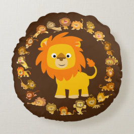 Niedlicher Cartoon Lion Mandala Rundkissen Rundes Kissen