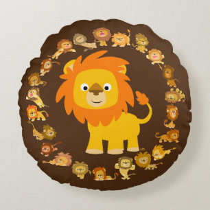 Niedlicher Cartoon Lion Mandala Rundkissen Rundes Kissen