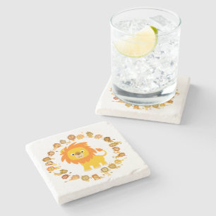 Niedlicher Cartoon Lion Mandala Stone Untersetzer