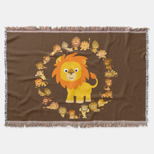 Niedlicher Cartoon Lion Mandala Throw Blanket Decke (Vorderseite)