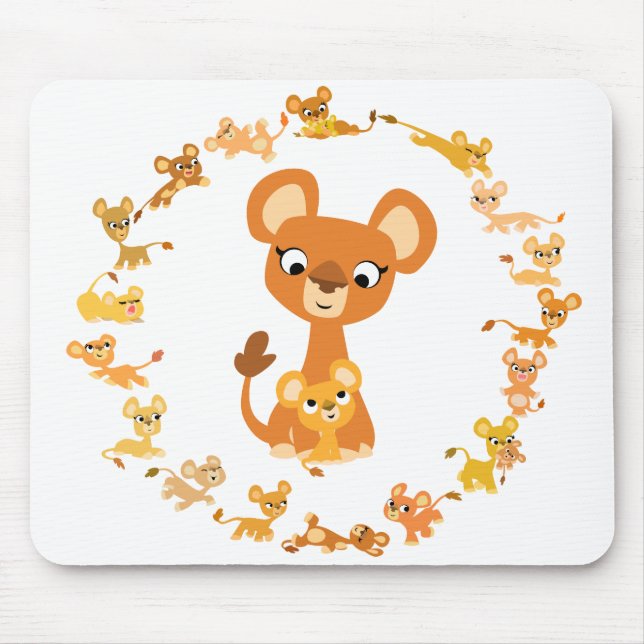 Niedlicher Cartoon Lionesses Mandala Mousepad (Vorne)