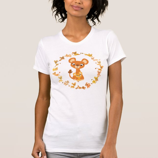 Niedlicher Cartoon Lionesses Mandala Women T - Shi T-Shirt (Vorderseite)