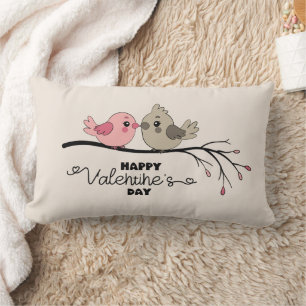 Niedlicher Cartoon Lovebirds auf dem Ast Valentins Lendenkissen