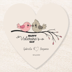 Niedlicher Cartoon Lovebirds auf dem Ast Valentins Untersetzer