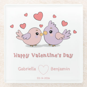Niedlicher Cartoon Lovebirds Rosa Herzchen Valenti Glasuntersetzer