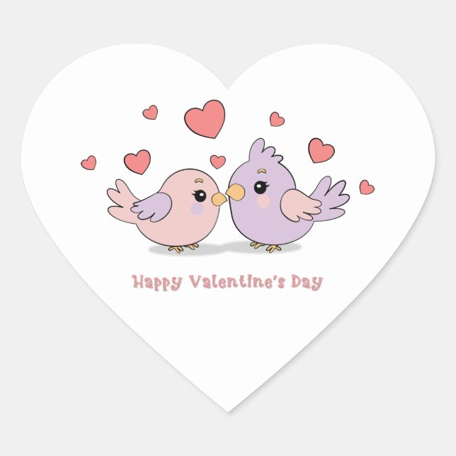 Niedlicher Cartoon Lovebirds Rosa Herzchen Valenti Herz-Aufkleber (Vorderseite)