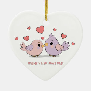Niedlicher Cartoon Lovebirds Rosa Herzchen Valenti Keramik Ornament