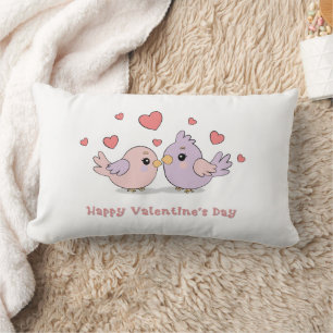 Niedlicher Cartoon Lovebirds Rosa Herzchen Valenti Lendenkissen