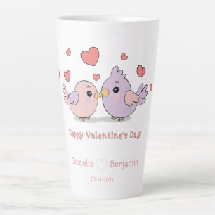 Niedlicher Cartoon Lovebirds Rosa Herzchen Valenti Milchtasse