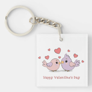 Niedlicher Cartoon Lovebirds Rosa Herzchen Valenti Schlüsselanhänger
