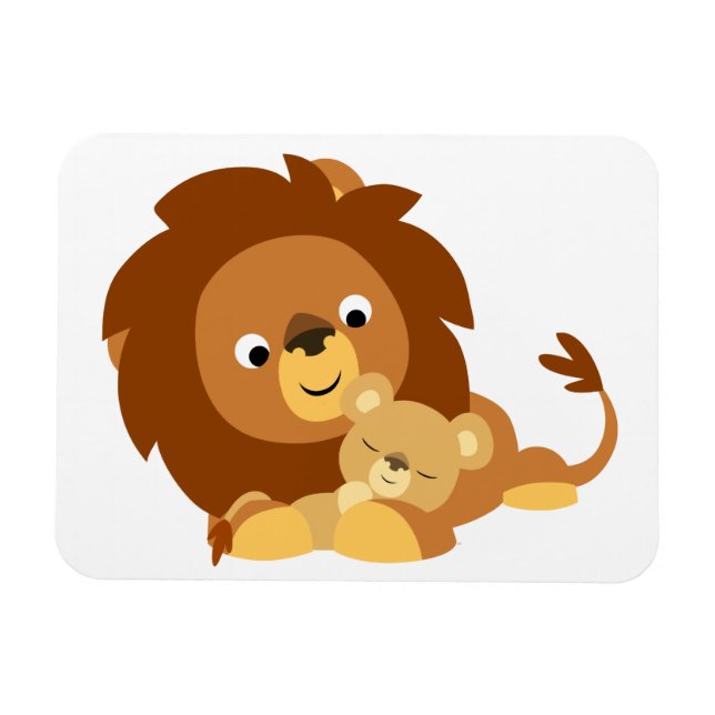 Niedlicher Cartoon Löwe Vater & Cub Flexible Magne Magnet (Horizontal)