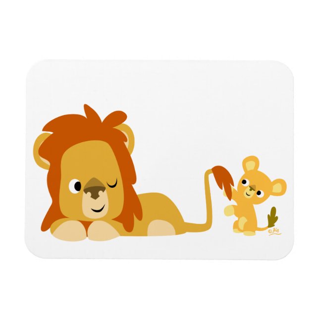 Niedlicher Cartoon Löwe Vater und Cub Flexible Mag Magnet (Horizontal)