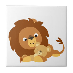 Niedlicher Cartoon Löwe Vater und Cub Tile Fliese