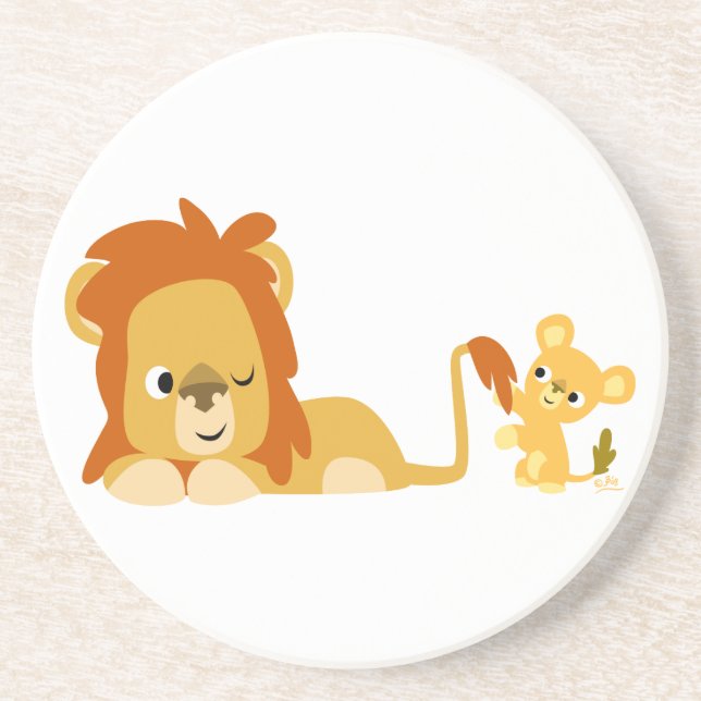 Niedlicher Cartoon Löwe Vater und Cub Untersetzer (Vorne)