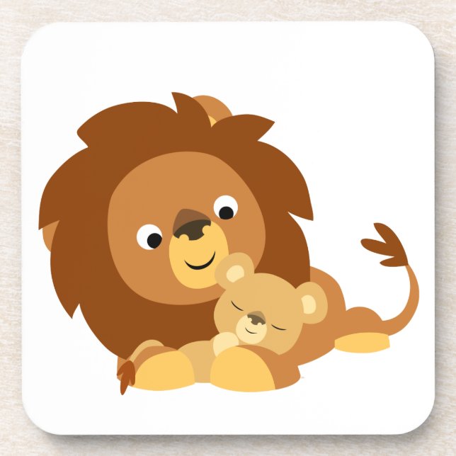 Niedlicher Cartoon Löwe Vater und Cub Untersetzer  (Vorderseite)