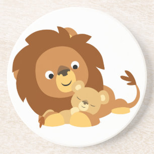 Niedlicher Cartoon Löwe Vater und Cub Untersetzer