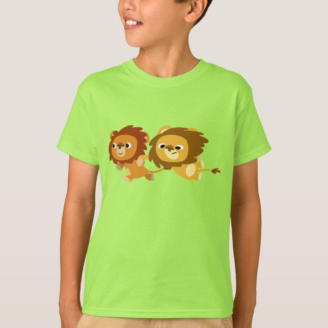 Niedlicher Cartoon Löwen in Eile Kinder T - Shirt (Vorderseite)