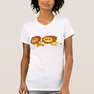 Niedlicher Cartoon Löwen in Eile T - Shirt der Fra