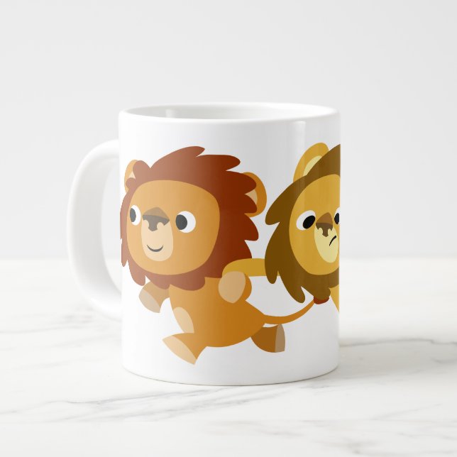 Niedlicher Cartoon Löwen in einer eiligen Jumbo-Ta Jumbo-Tasse (Vorderseite Links)
