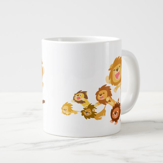 Niedlicher Cartoon Löwenparade Jumbo-Tasse (Vorderseite Rechts)