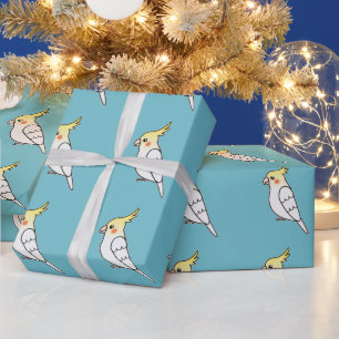 Niedlicher Cartoon Lutino Nymphensittich Papageien Geschenkpapier