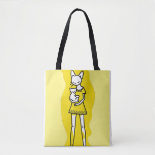"Niedlicher Cartoon Mädchen in Dress Holding White Tasche