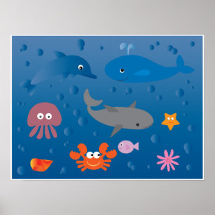 Niedlicher Cartoon Meereslebeposter für Kinder Poster