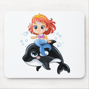 Niedlicher Cartoon Meerjungfrau und Orca Mousepad