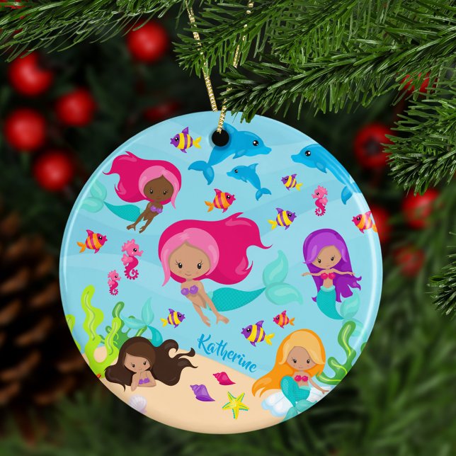 Niedlicher Cartoon Meerjungfrau Weihnachten Keramik Ornament (Von Creator hochgeladen)