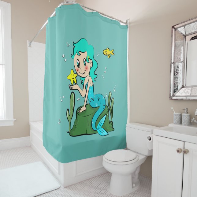 Niedlicher Cartoon Mermaid Duschvorhang (Beispiel)
