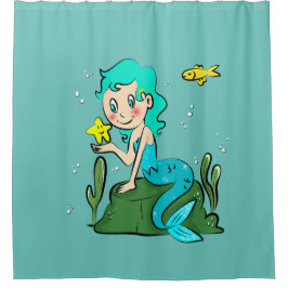 Niedlicher Cartoon Mermaid Duschvorhang