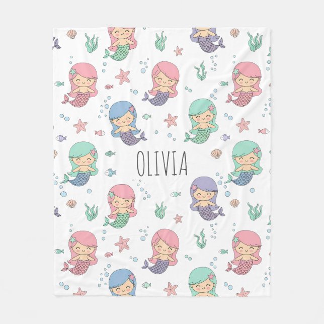Niedlicher Cartoon Mermaid Pattern Fleecedecke (Vorderseite)
