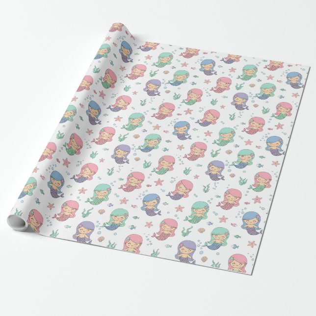 Niedlicher Cartoon Mermaid Pattern Geschenkpapier (Ungerollt)