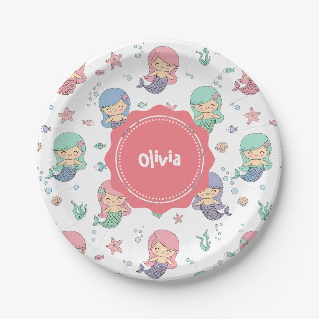 Niedlicher Cartoon Mermaid Pattern Pappteller (Vorderseite)