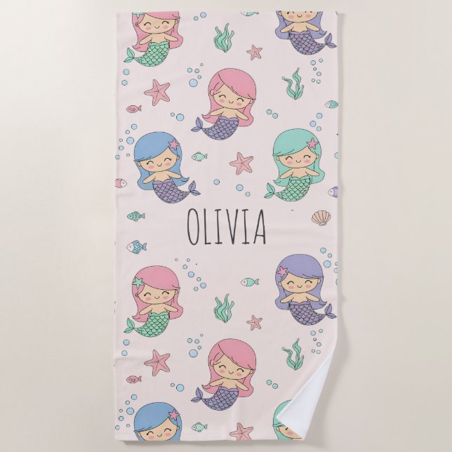 Niedlicher Cartoon Mermaid Pattern Strandtuch (Vorderseite)