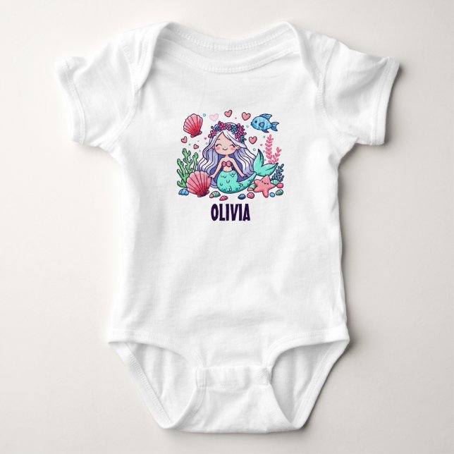 Niedlicher Cartoon Mermaid Personalisiert Baby Strampler (Vorderseite)