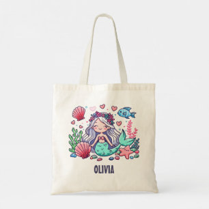 Niedlicher Cartoon Mermaid Personalisiert Tragetasche