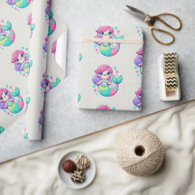 Niedlicher Cartoon Mermaid Wrapping Paper|Kids Gif