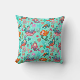Niedlicher Cartoon mermaids Throw Kissen