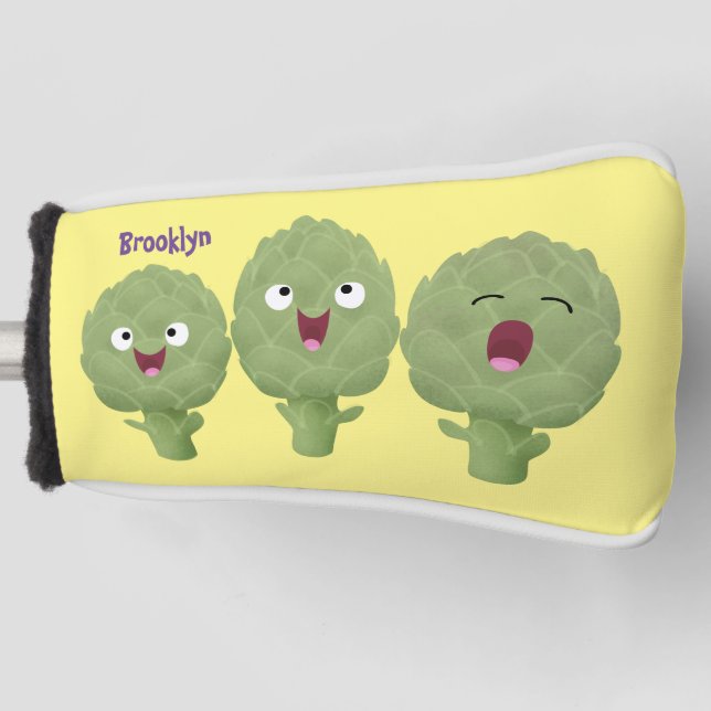 Niedlicher Cartoon mit Artischocken Golf Headcover (Vorderseite)