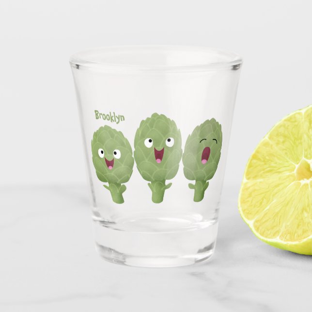 Niedlicher Cartoon mit Artischocken Schnapsglas (Vorderseite)