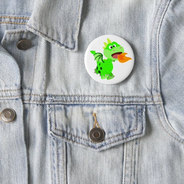 Niedlicher Cartoon mit Feuerspucken Kinderdrache Button (Beispiel)