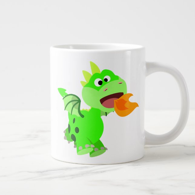 Niedlicher Cartoon mit Feuerspucken Kinderdrache Jumbo-Tasse (Rechts)