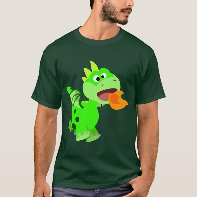Niedlicher Cartoon mit Feuerspucken Kinderdrache T-Shirt (Vorderseite)
