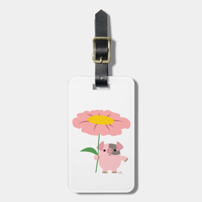 Niedlicher Cartoon mit Geschenk (rosa) Gepäckstück Gepäckanhänger (Vorderseite vertikal)