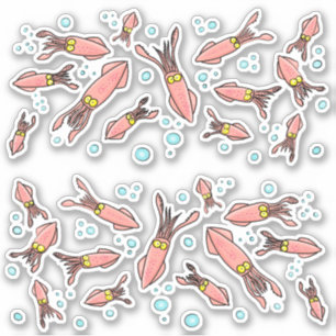 Niedlicher Cartoon mit lustigem rosa Tintenfisch Aufkleber