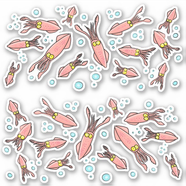 Niedlicher Cartoon mit lustigem rosa Tintenfisch Aufkleber (Vorderseite)
